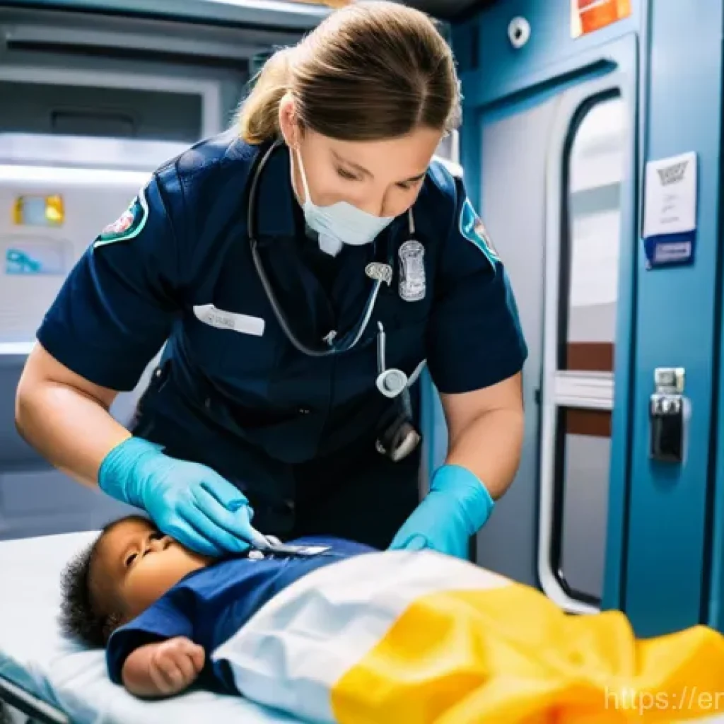 응급구조사와 PALS - **Prompt:** "A highly skilled female paramedic, mid-30s, with a focused and compassionate expression...