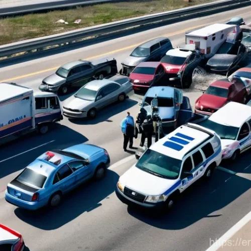 Home 26 응급구조사 출동 중 생긴 에피소드 - **Prompt:** A dynamic overhead shot capturing the initial aftermath of a multi-car pile-up on a sunn...