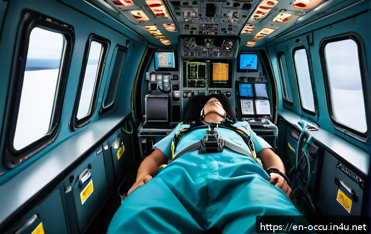 응급구조사와 헬기 응급의료 - A highly detailed scene inside a modern medical helicopter in flight during a rescue mission, showin...