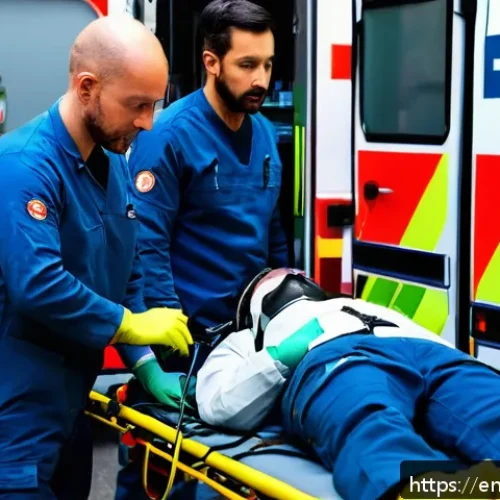 응급구조사와 생존 시간 단축 전략 - A dynamic emergency scene showing a paramedic team rapidly performing airway management using video ...